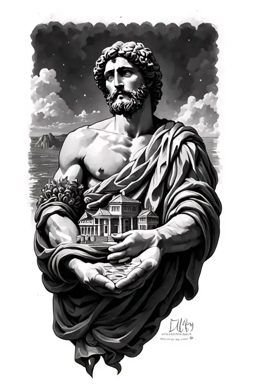 The Greek Hero Ulysses While He Holds His Hometown In His Hands