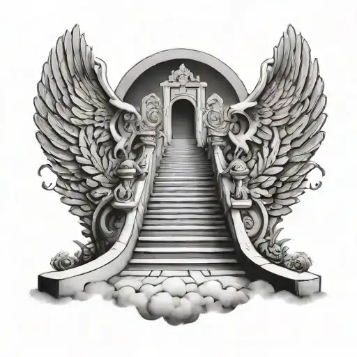 Stairway To Heaven With Gates Opening Up And Gods Hands Welcoming You In