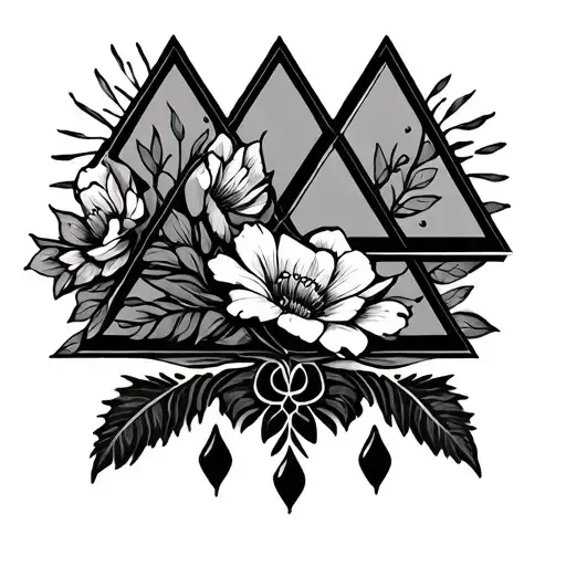 Triangles With Flowers On The Side And Three Small Triangles Connected By Ornament Below