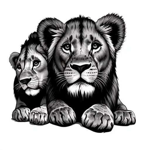 3 Lion Cubs Logo Surrounded