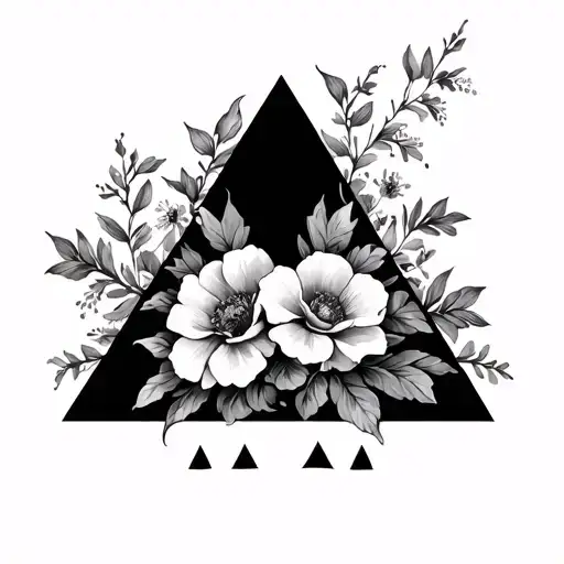 Two Triangles Intertwined With Flowers On The Side And 3 Small Triangles Below