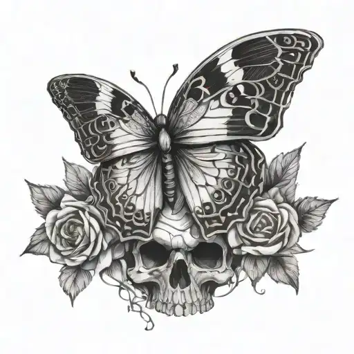 Butterfly Half Skull Fine Line