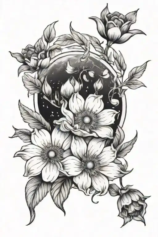 Moon Lining With Flowers Growing