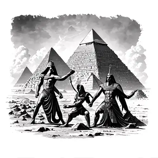 Egyptian Pyramids And Gods Battling