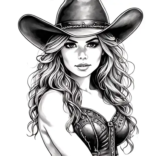 Cowgirl Pencil Drawing Boot And Hat Detailed Silhouette