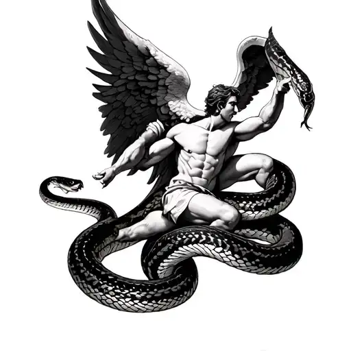 Archangel Michael Fighting A Rattlesnake That Wraps Around Forearm