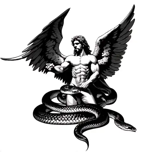 Archangel Michael Fighting A Rattlesnake That Wraps Around Forearm