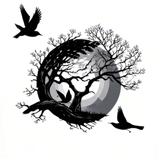 Tree And Birds Of Freedom