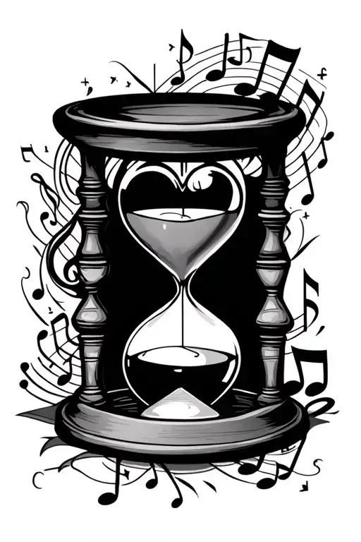 Hourglass With Crying Heart And Music Notes