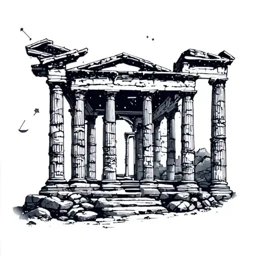 Ancient Roman Ruins With The Libra Constellation