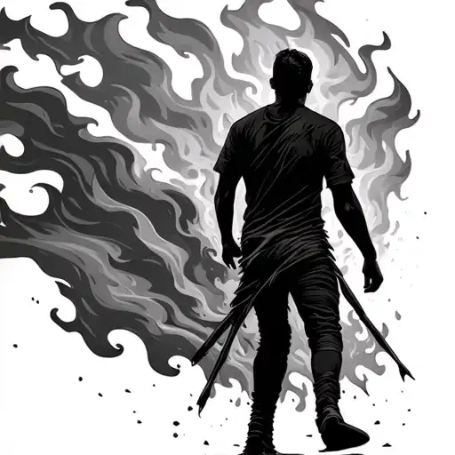 A Simple Silhouette Of A Man Walking Through Fire
