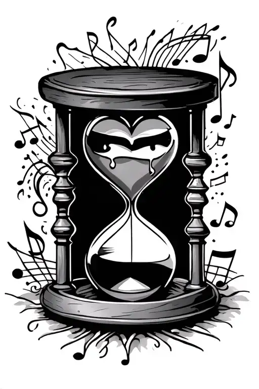 Crying Heart With Hourglass And Music Notes