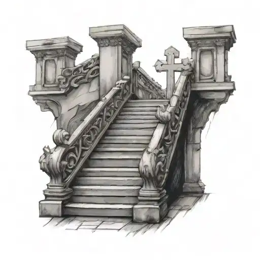 Stair Case With A Cross Made