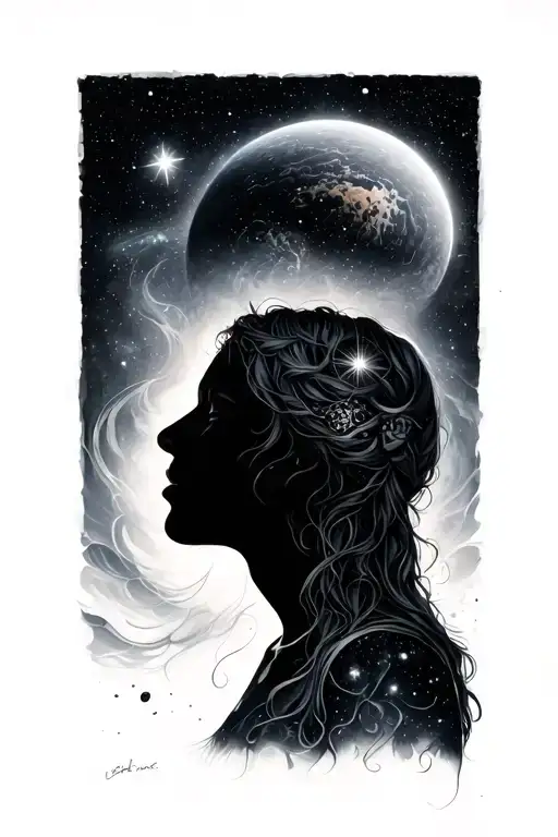 Human Siluette Looking Up To The Universe