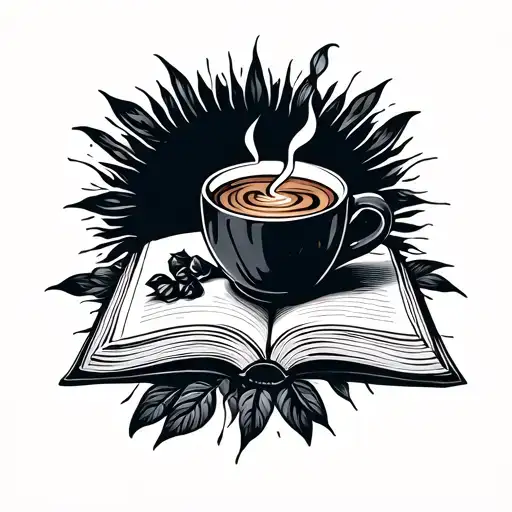 Tattoo With A Cup Of Coffee And An Open Book