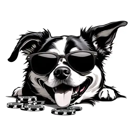 Dog Playing Poker With Sunglasses Smiling
