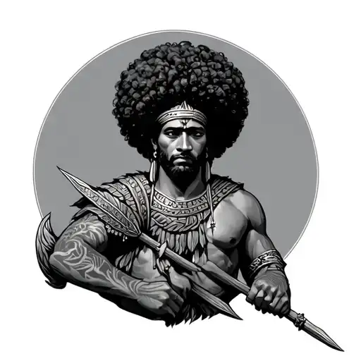 Ancient Canaanites With Afro Hair Tattoo Holding Spear