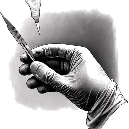 Surgeon's Hand Holding One Surgical Scalpel
