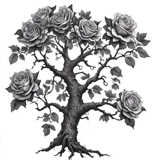 Oak Tree With Roses Intertwined