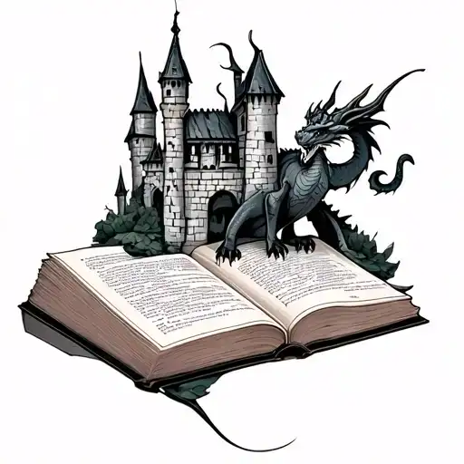 Book Open With Castle And A Dragon
