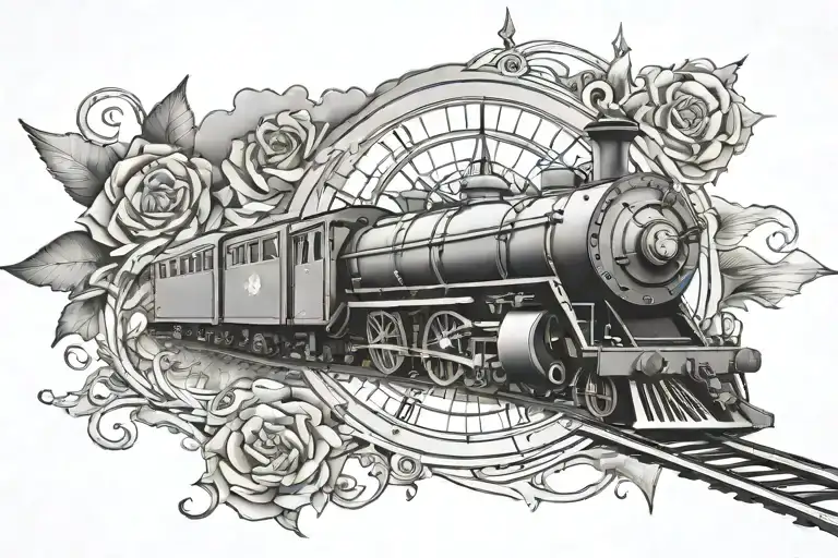 A Train Winding Through A Smoky Compass Rose Surrounded