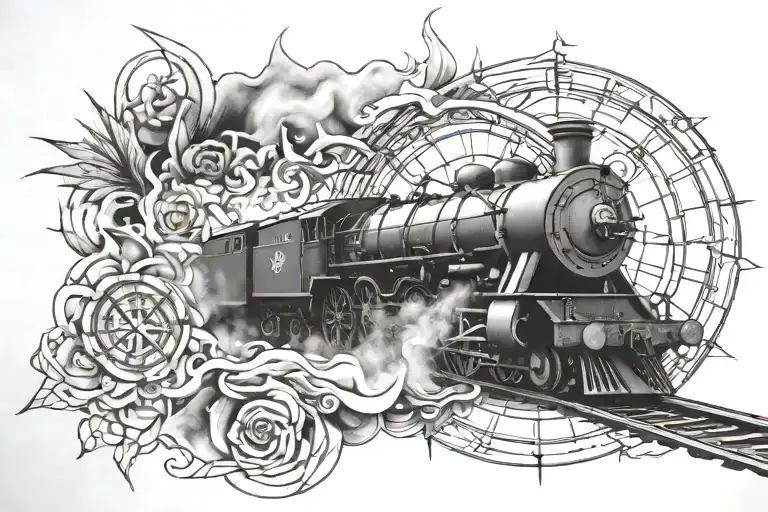 A Train Winding Through A Smoky Compass Rose Surrounded