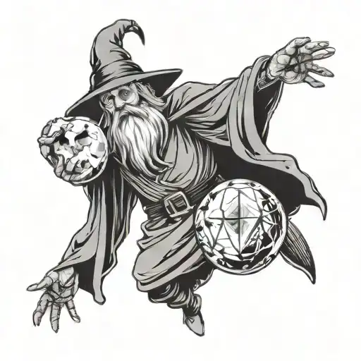 Wizard With Arms Outstretched Holding A Crystal Ball