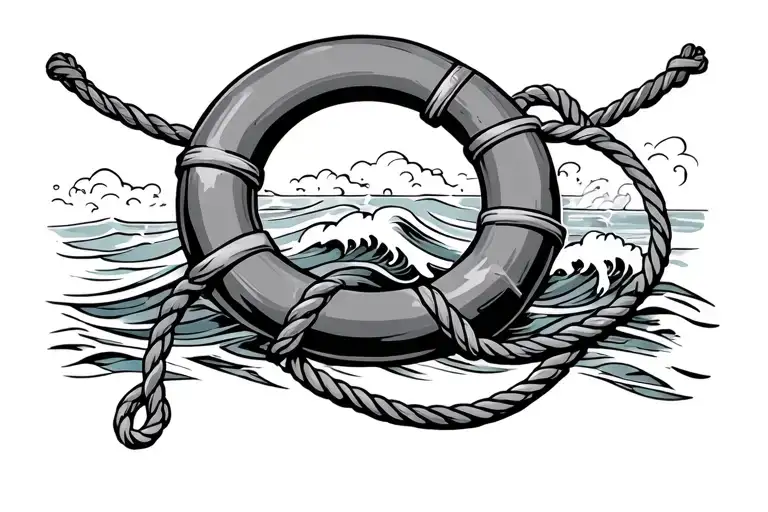 Lifeguard Preserver With Waves As The Rope
