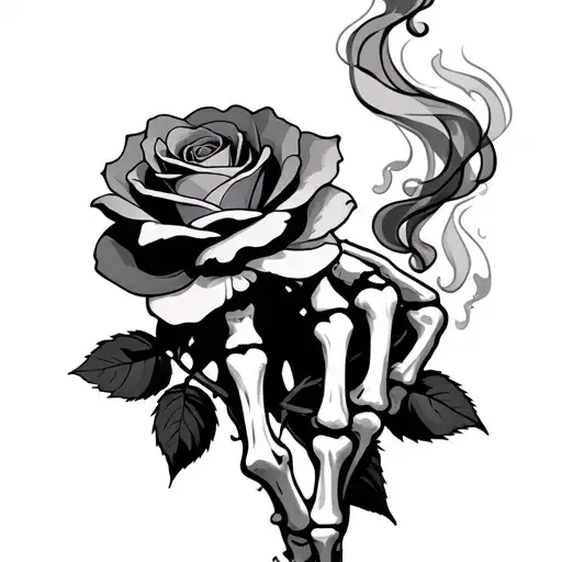 Rose And Skeleton Fingers With Smoke Passing Over The Fingers