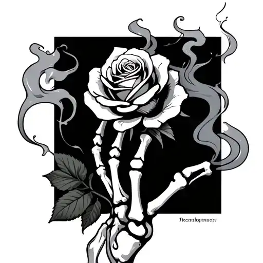 Rose Hand And Skeleton Fingers With Smoke Passing Over The Fingers