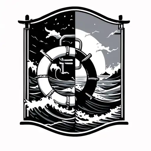 Lifeguard Preserver In Half With Waves As The Other Half
