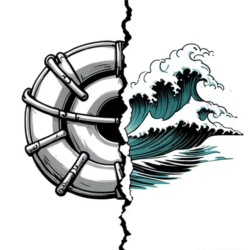 Lifeguard Preserver Split In Half With Waves As The Other Half