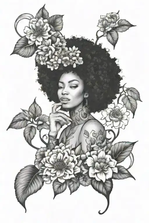 Cybersigilsm Black Woman With Afro Sitting Flowers Nature