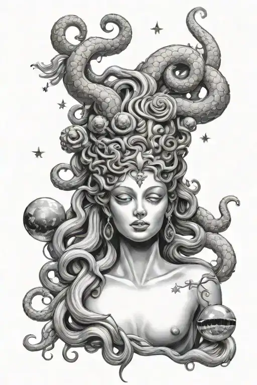 Medusa Bust With Planets And Stars Representing