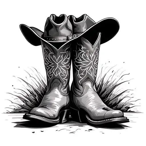 Cowboy Boots And Hat Western