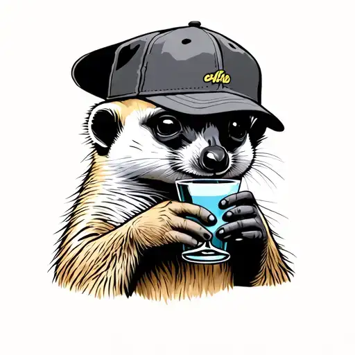 Meerkat With A Sideways Cap Drinking A Glass