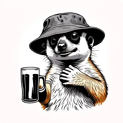 Meerkat With A Bucket Hat Drinking A Beer