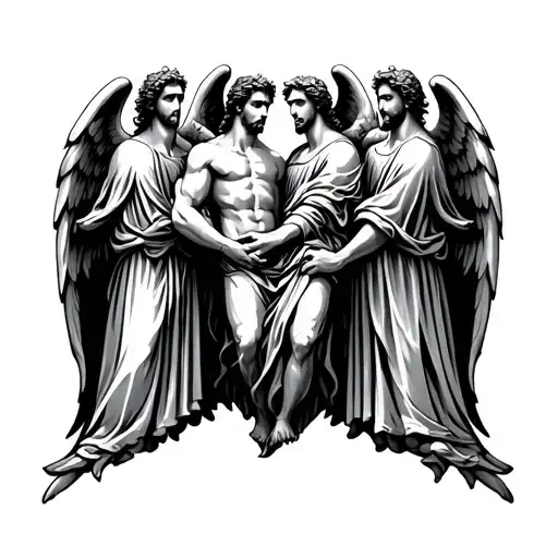 Three Male Angels Holding Hands