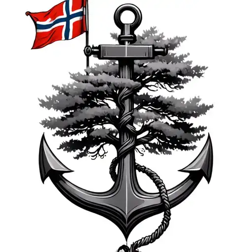 An Anchor With A Danish Flag Above It A Little Tree