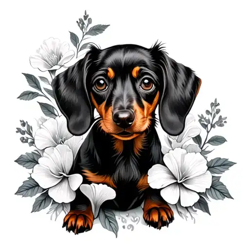 Dachshund And Carnation Flowers