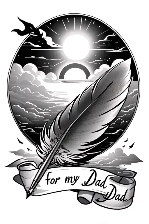 Quill Signing With Clouds And Sunrise In Background To Represent Heavens For My Dad