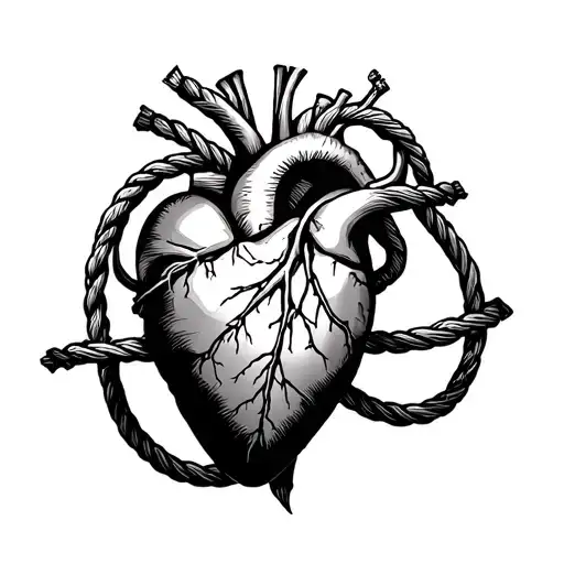 Anatomical Heart With A Noose Around It And The Words 'In Love And Death'