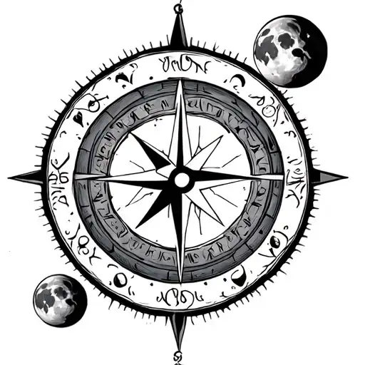 Simple Compass With 12 Moons Around It