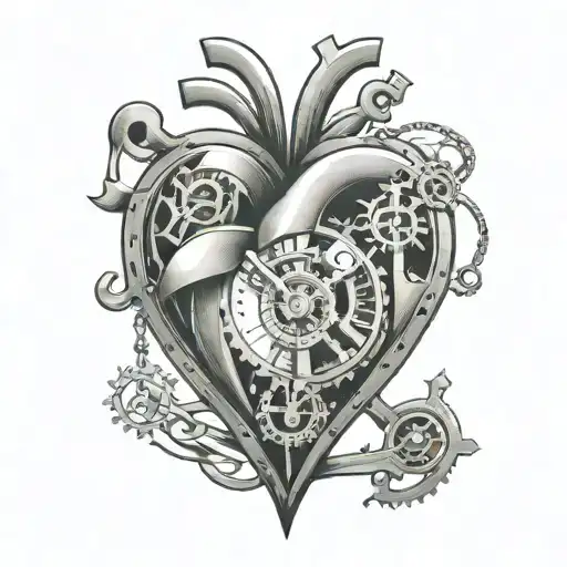 Clockwork Human Heart Tattoo With Anchor Pendulum Swinging