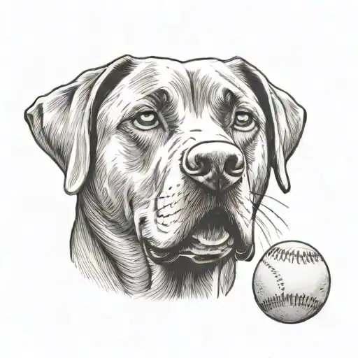 Brown Lab Dog With A Baseball