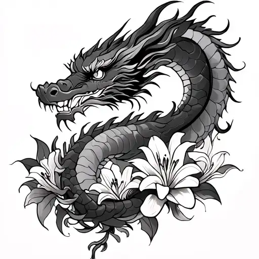 Chinese Dragon With Lillies
