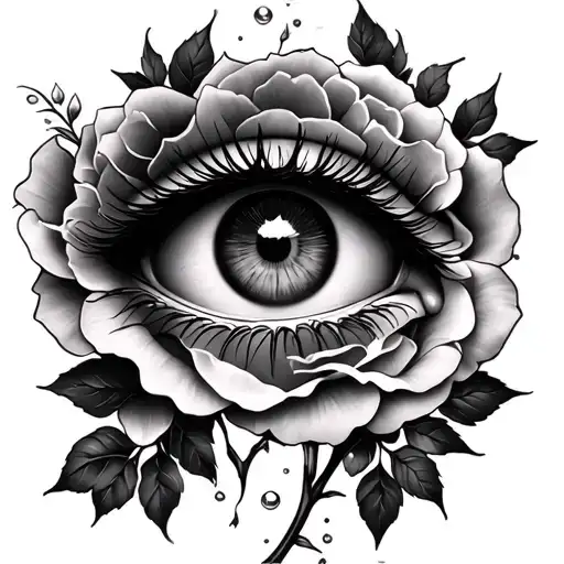 Crossed Out Eye With Roses And Marbles Intertwined