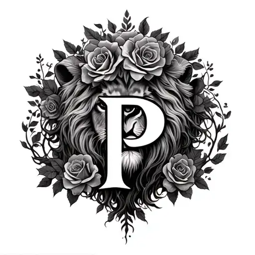 Lion Tree Of Life Featuring The Letters P With Roses