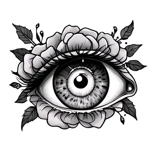 Not Realistic Cartoon Crossed Out Eye With Roses And Marbles Intertwined