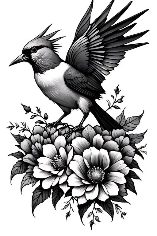 Phoniex Bird Rising Surounded By Bold Flowers